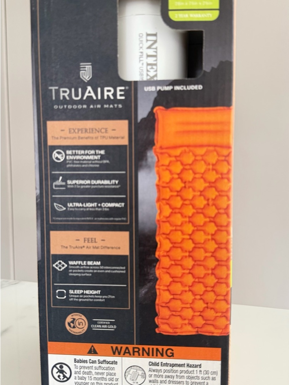 Orange Outdoor Air Mat - Inflatable Camping Mattress